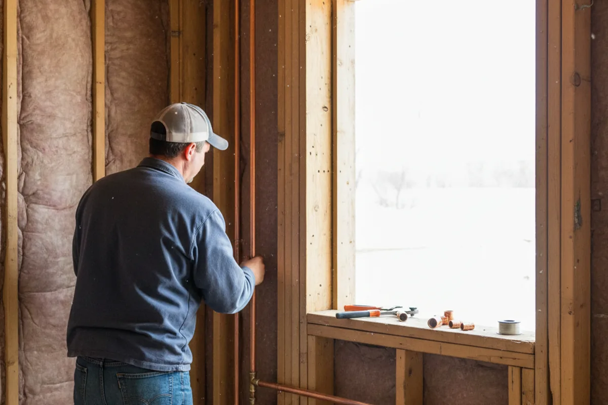 Licensed plumber running new copper supply lines in a Long Lake home