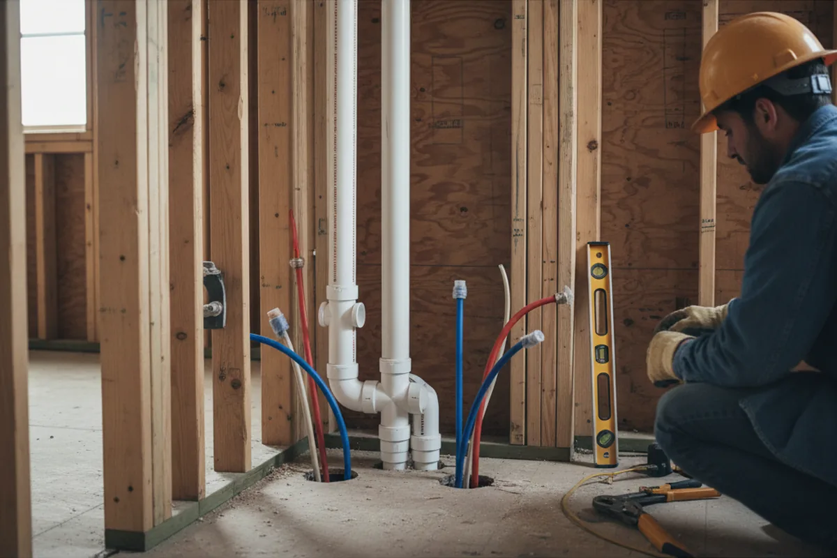 Drain and supply rough-in during Sump Pump Repair in Long Lake